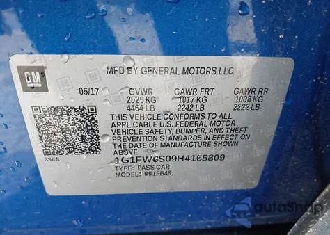 2017 Chevrolet Bolt Ev Lt из США, поврежденный, VIN 1G1FW6S09H4165809